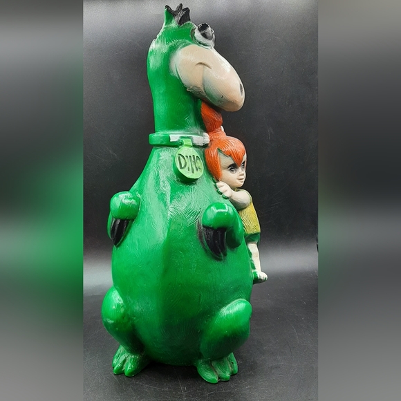 Vtg 1971 Hanna Barbera Flinstones Green Dino-Pebbles Novelty Molded Piggy Bank - Picture 5 of 9